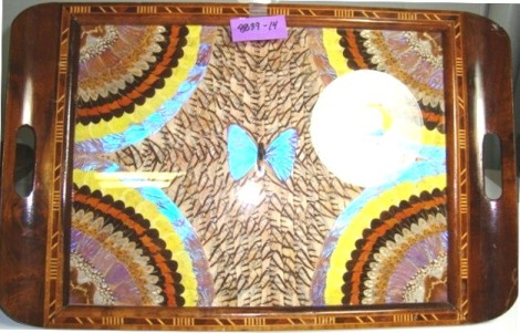 VINTAGE LARGE BUTTERFLY WING TRAY MULTICOLORED